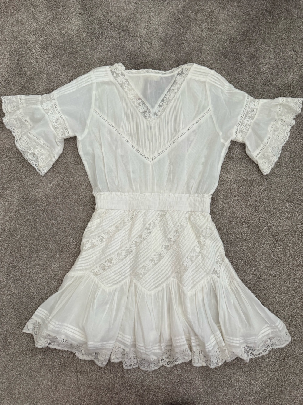 LoveShackFancy White Lace V-Neck Tea Dress - Picture 6 of 7